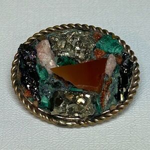 Victorian Vintage OOAK Collage Broocb Multicolor Stones Pyrite Eclectic